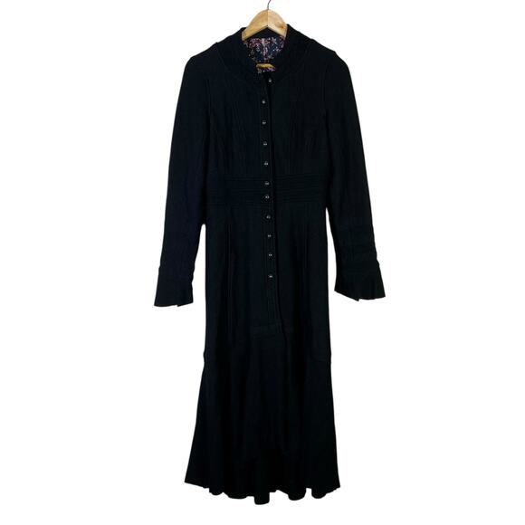 Rare Free People Heritage Wool Coat Size 6 Black Ruffle Victorian Dark Academia - Picture 2 of 7